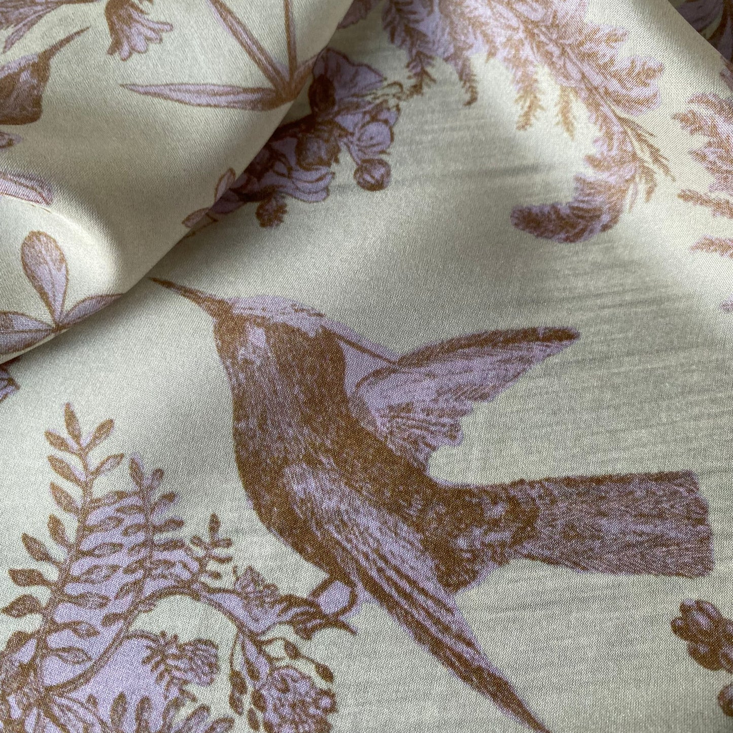 Hope Poem Silk Scarf Emily Dickinson in a Toile de Jouy Pattern, Pink, Brown, Beige Silk Literary Scarf Closeup of a Bird