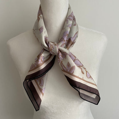Hope Poem Silk Scarf Emily Dickinson in a Toile de Jouy Pattern, Pink, Brown, Beige Silk Literary Scarf wrapped around as a neck scarf